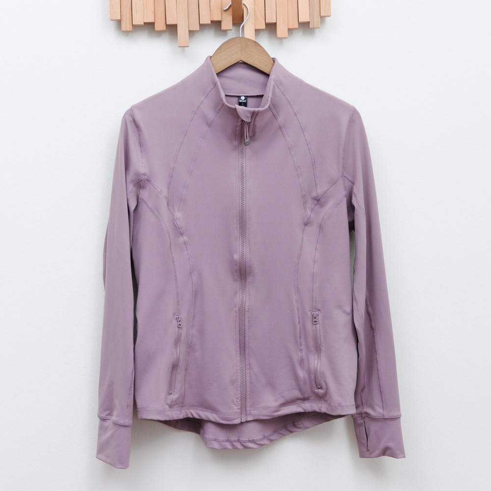 90 Degree by Reflex Womens Full Zip Track Jacket Purple Mock Neck Thumbholes L